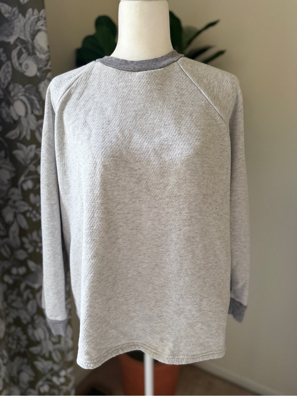 Madewell MWL Light Gray Airyterry Crewneck Sweatshirt with Dark Gray Trim